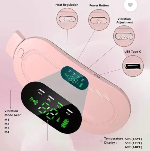 Period Heating Pad Belt – 3 Heat Levels & 4 Massage Modes Rechargeable