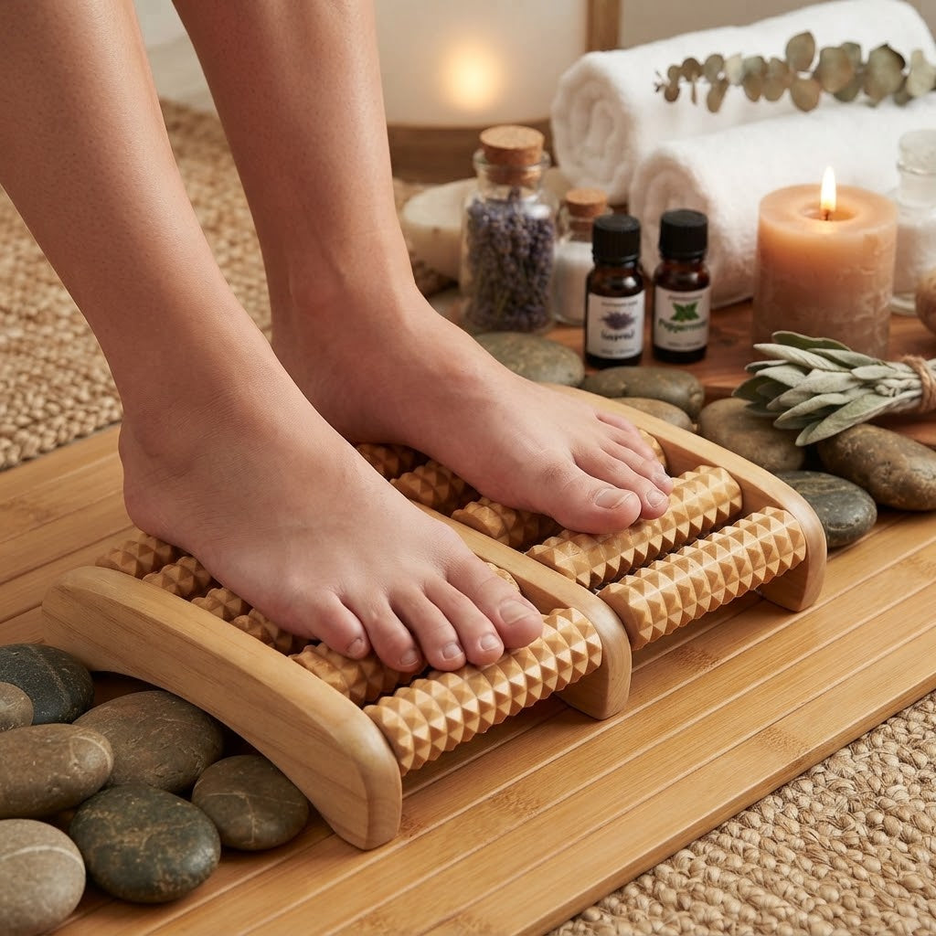 Natural Wooden Foot Roller Massager – Manual Reflexology & Relaxation Tool