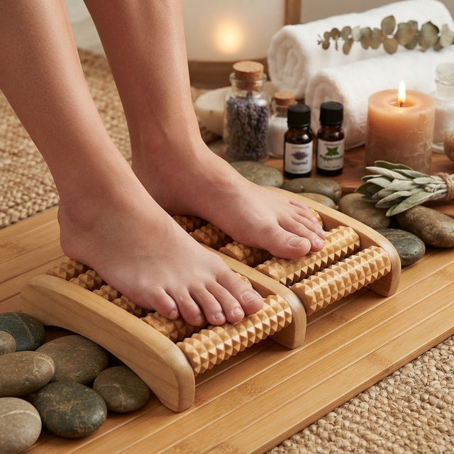 Natural Wooden Foot Roller Massager – Manual Reflexology & Relaxation Tool