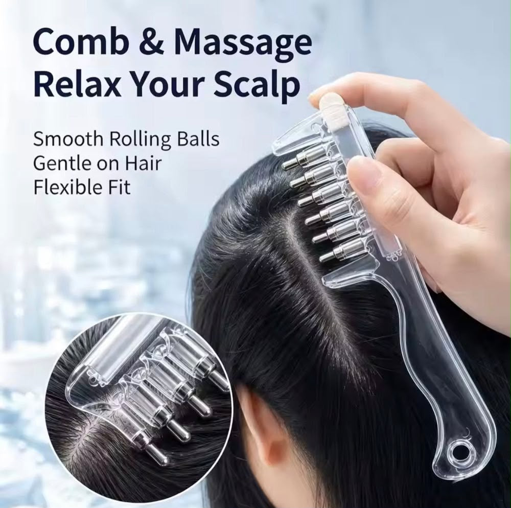 2-in-1 Hair Oil Applicator & Scalp Massage Comb with Roller Balls