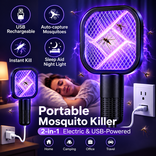2-in-1 Rechargeable Electric Mosquito Killer Racket & UV Lamp
