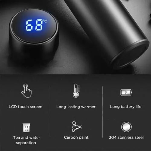 Smart Temperature Water Bottle with LED Display – 500ml Stainless Steel Thermos