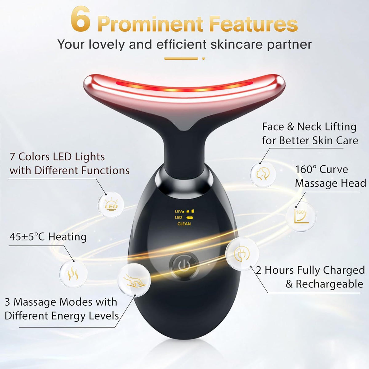 LED Face Massager with warming and vibration massage modes