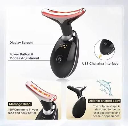 Rechargeable Face and Neck Massager with 7 LED colors, 3 modes and warming